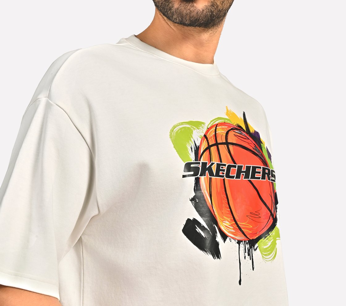 BASKETBALL GRAPHIC T-SHIRT, WHITE Apparel Top View