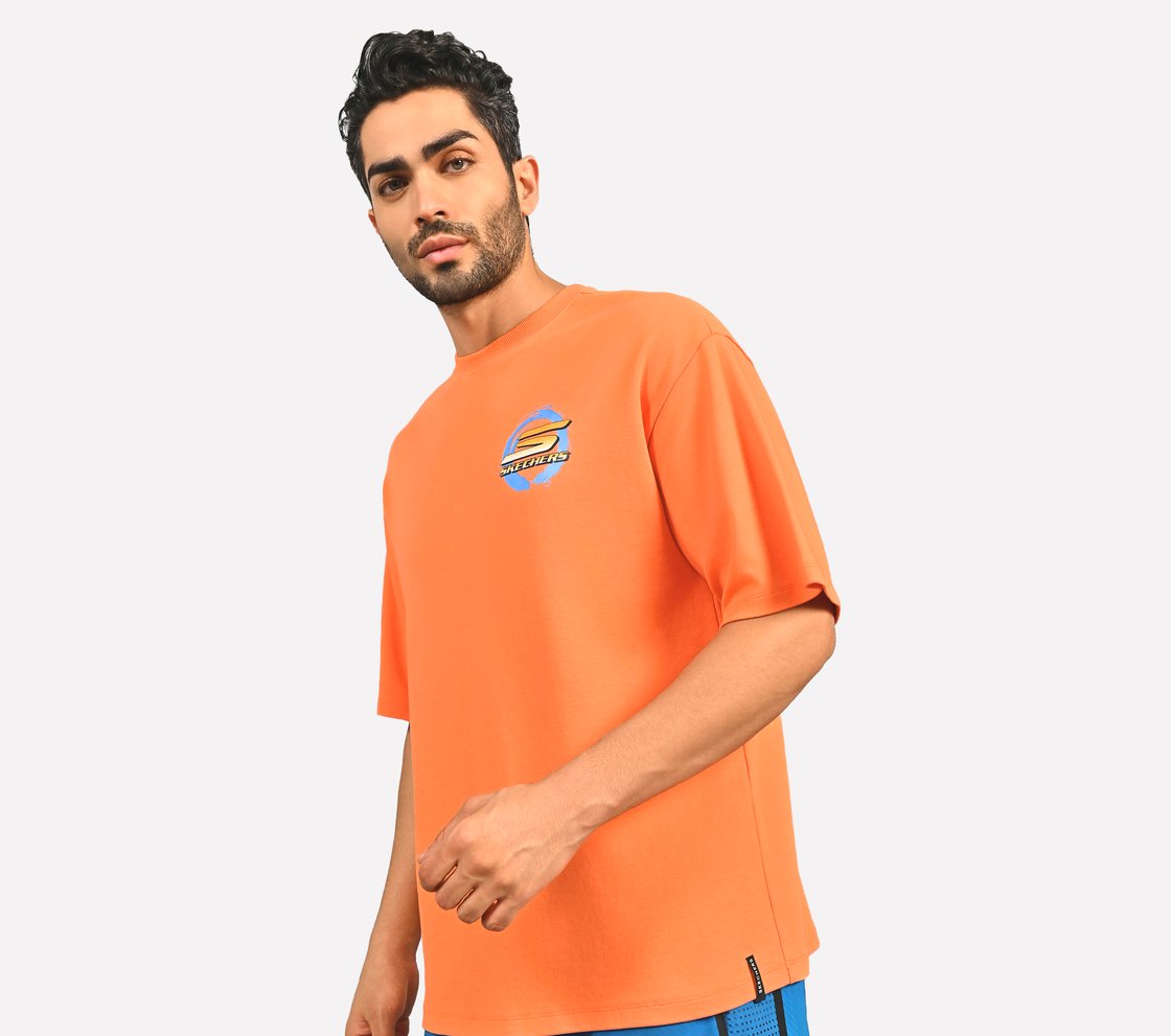 PICKLEBALL OVERSIZE T-SHIRT, TURQUOISE/CORAL Apparel Top View