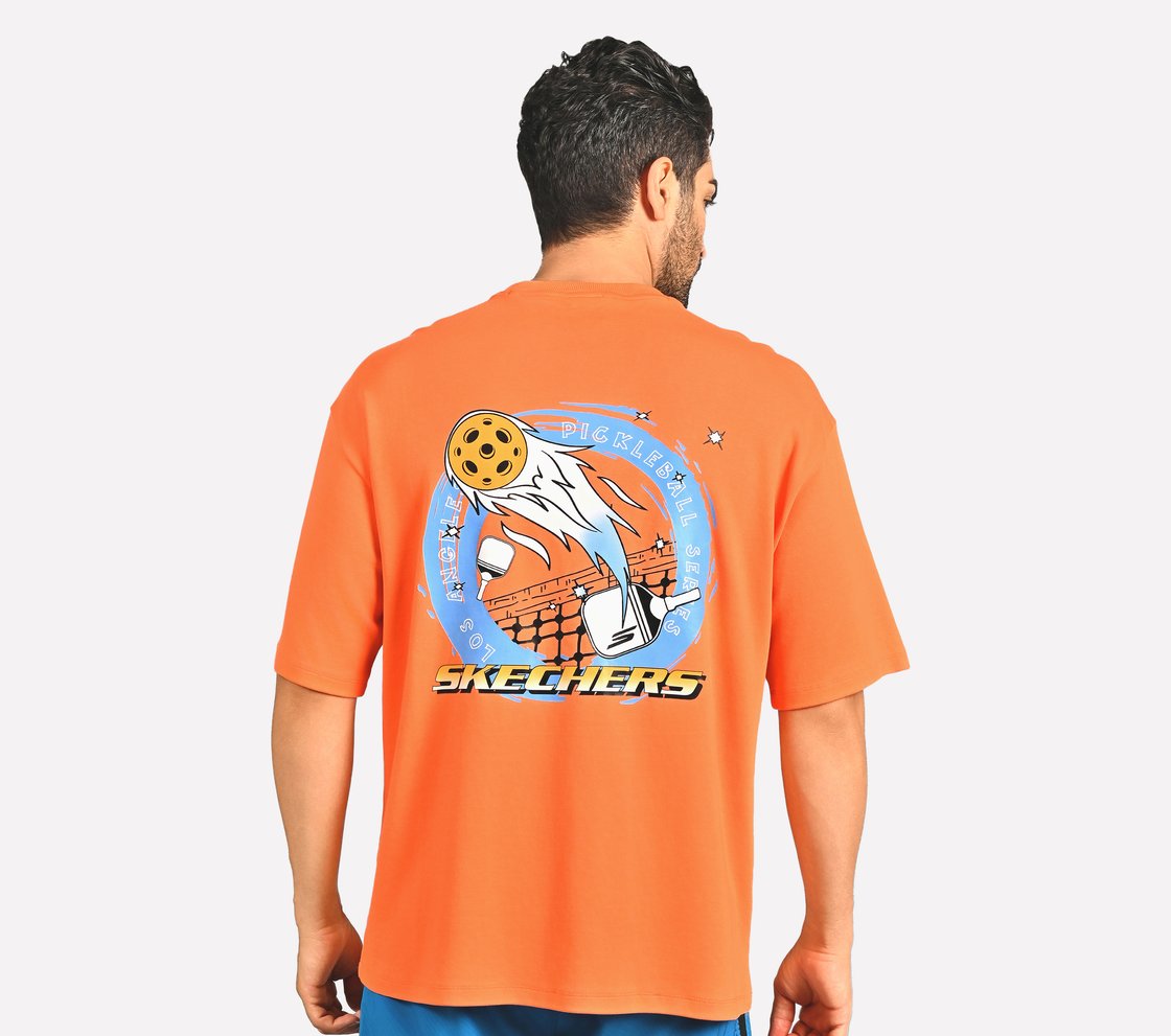PICKLEBALL OVERSIZE T-SHIRT, TURQUOISE/CORAL Apparel Left View