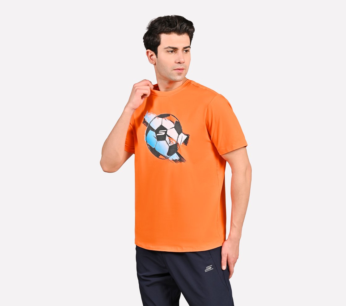 SKECHERS MENS SOCCER BALL OVERSIZE, TAUPE/ ORANGE Apparel Top View