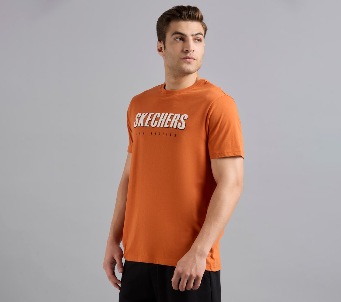 SKECHERS HAND PAINTED TEE, CHARCOAL/ORANGE