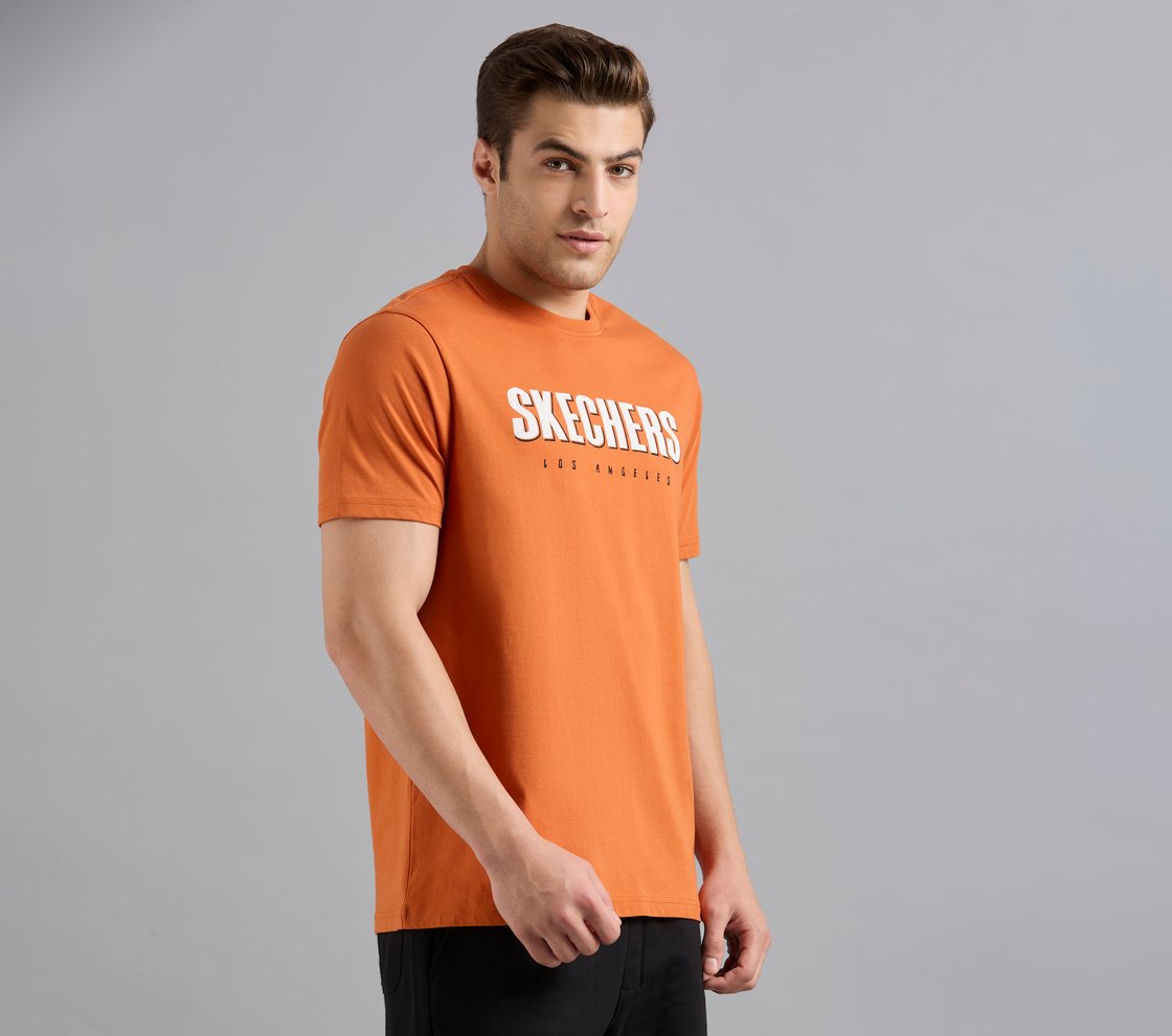 SKECHERS HAND PAINTED TEE, CHARCOAL/ORANGE Apparel Bottom View
