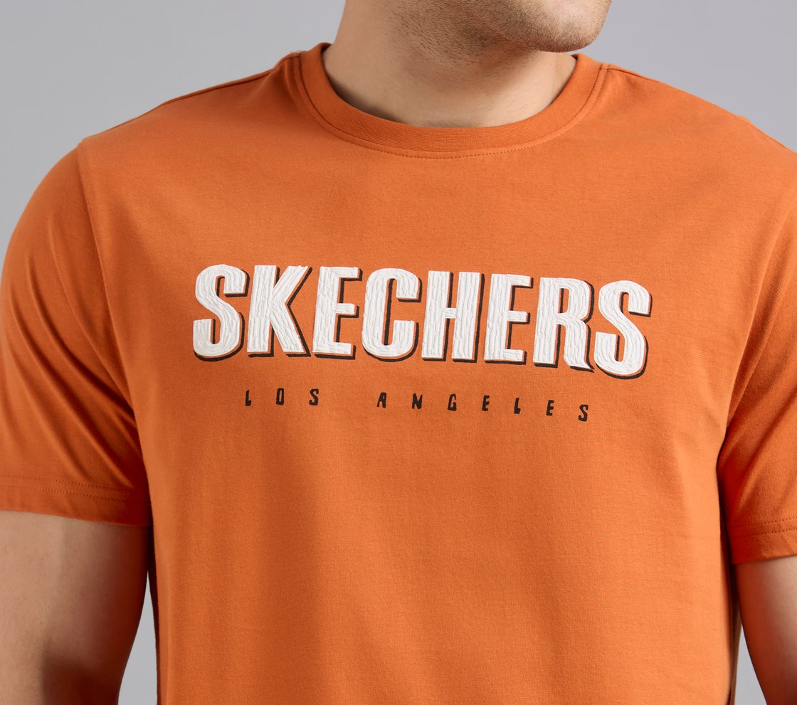 SKECHERS HAND PAINTED TEE, CHARCOAL/ORANGE Apparel Right View