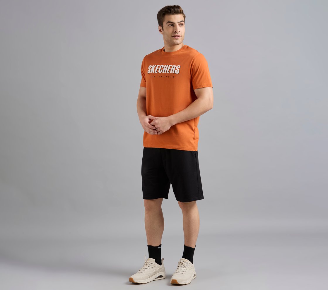 SKECHERS HAND PAINTED TEE, CHARCOAL/ORANGE Apparel Right View