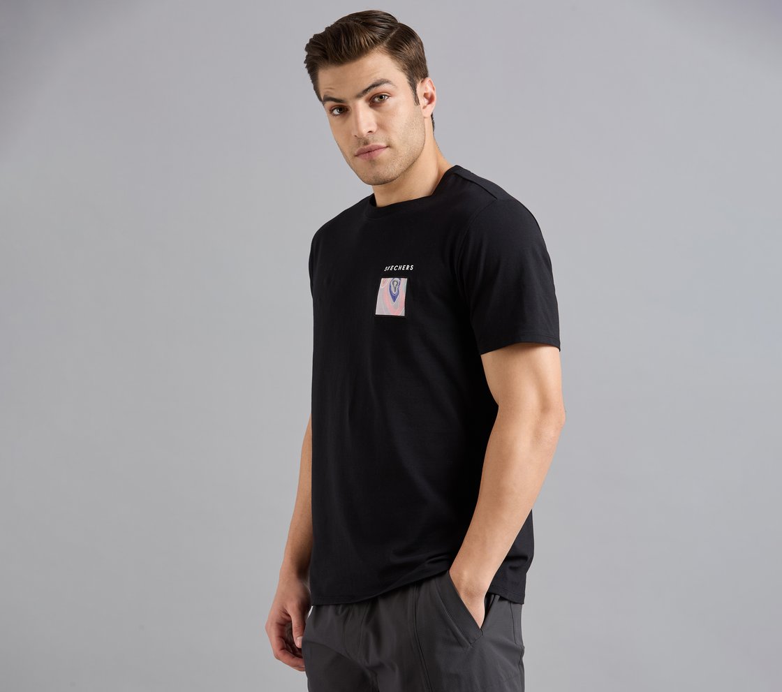 APPLIQUE PRINT T-SHIRT, BLACK Apparel Top View