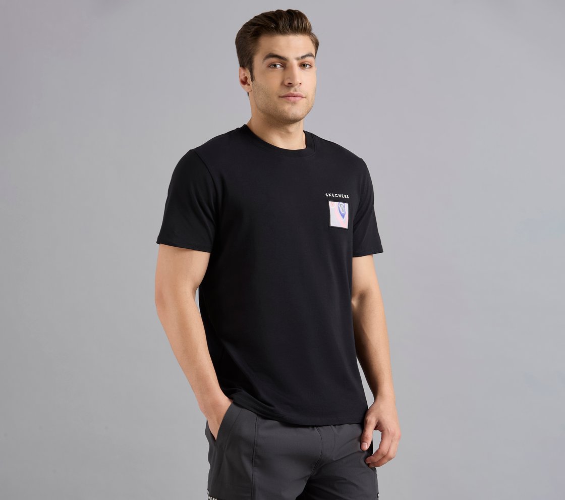 APPLIQUE PRINT T-SHIRT, BLACK Apparel Bottom View