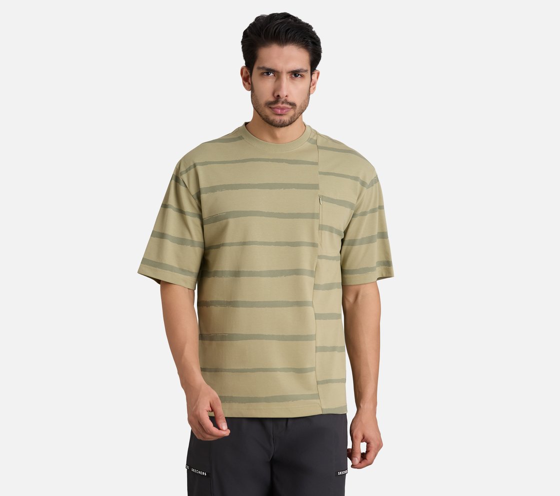 MISMATCH STRIPE PANEL TEE, TAUPE/SILVER