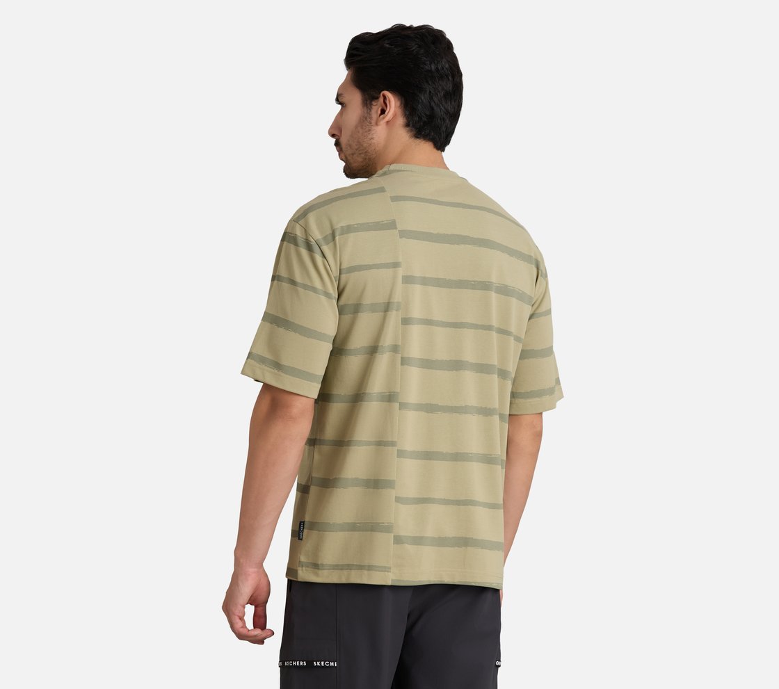 MISMATCH STRIPE PANEL TEE, TAUPE/SILVER Apparel Left View