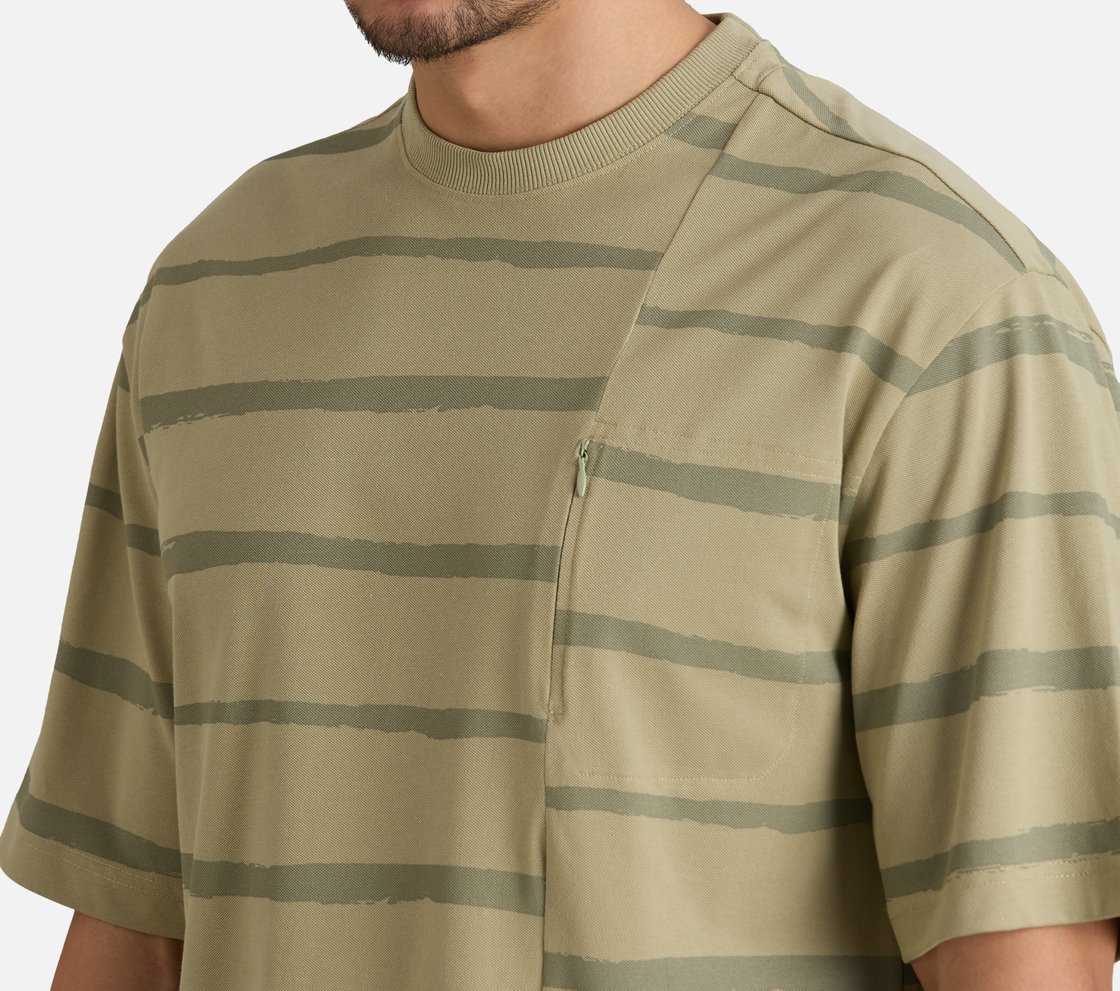 MISMATCH STRIPE PANEL TEE, TAUPE/SILVER Apparel Right View