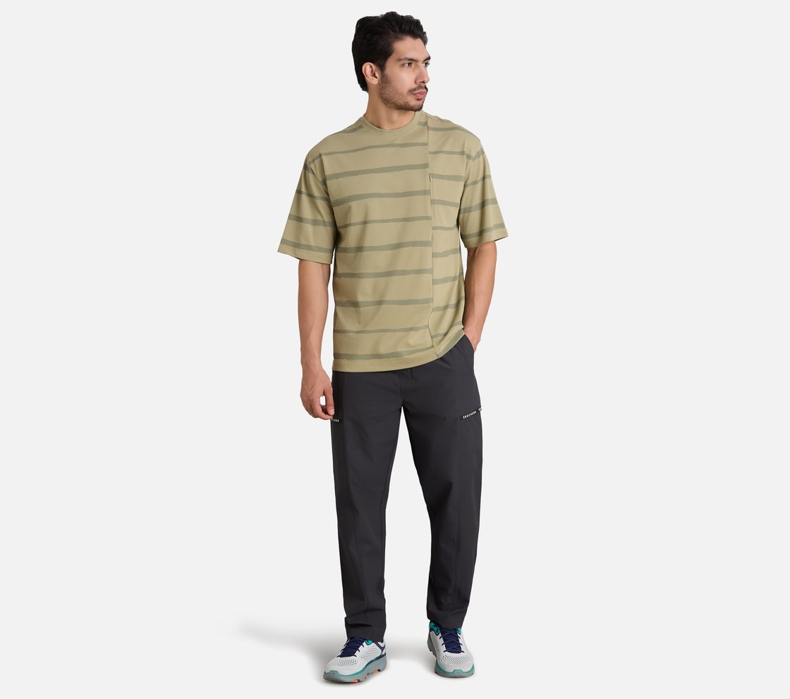 MISMATCH STRIPE PANEL TEE, TAUPE/SILVER