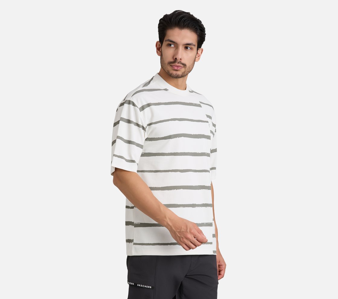 MISMATCH STRIPE PANEL TEE, WHITE Apparel Bottom View