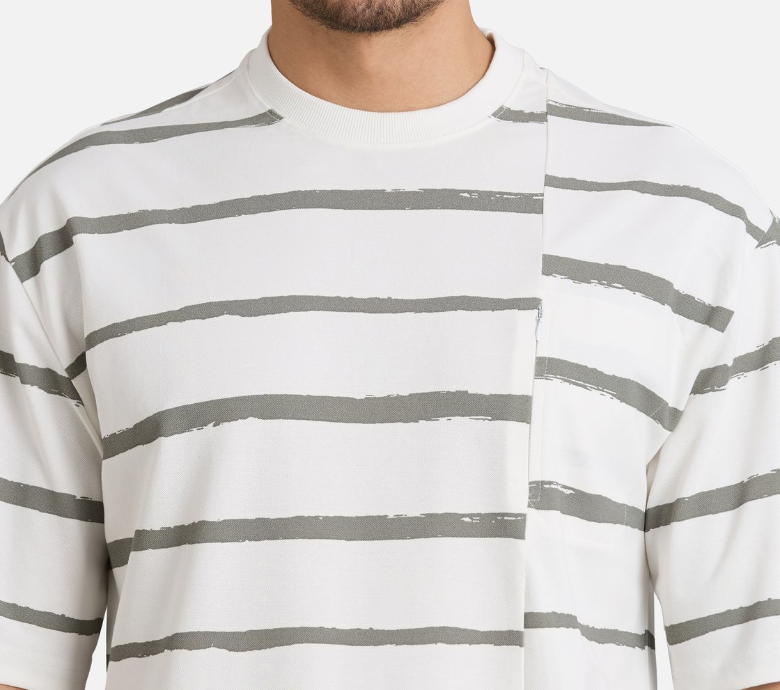 MISMATCH STRIPE PANEL TEE, WHITE