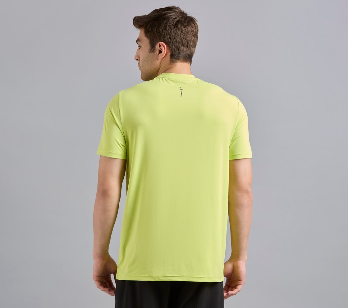SKECHERS NEWSPRINT LOGO TEE, MINT/YELLOW Apparel Left View