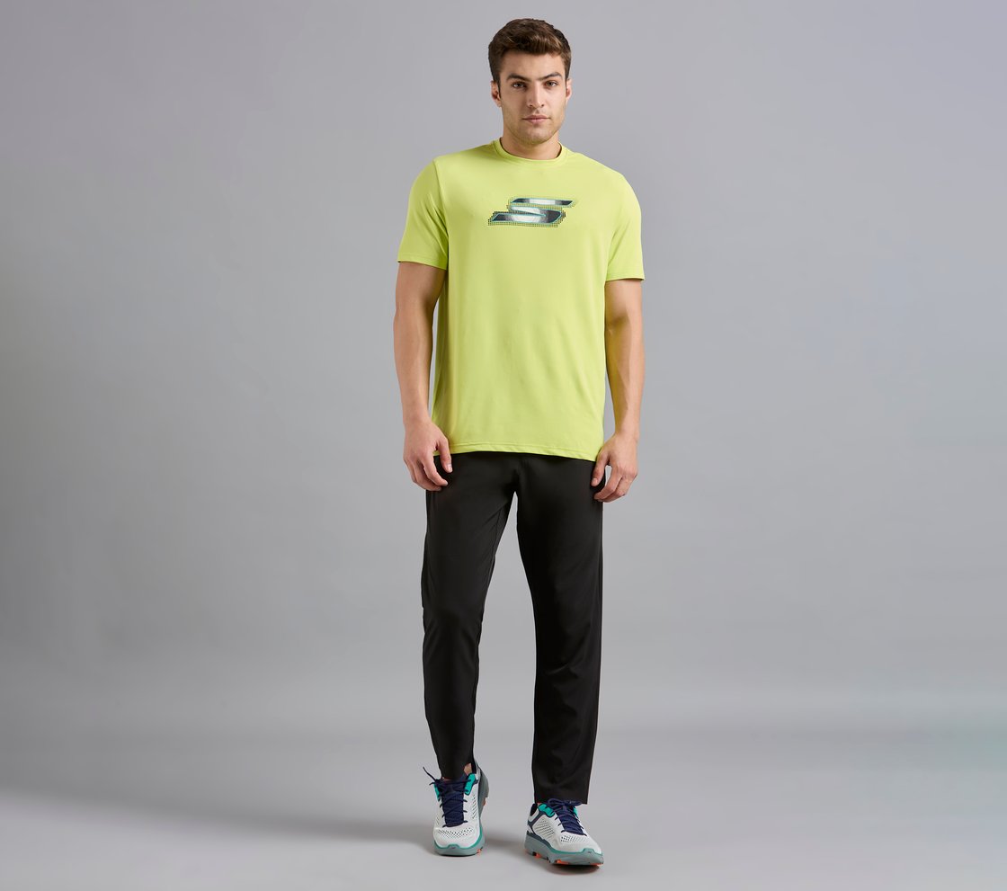 SKECHERS NEWSPRINT LOGO TEE, MINT/YELLOW Apparel Right View