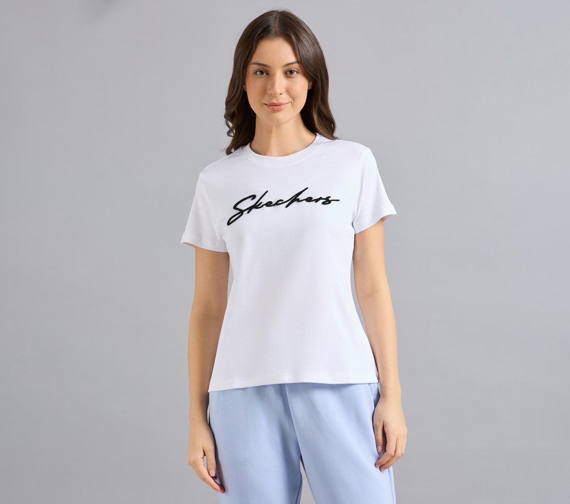 TUFT EMBROIDERED TEE, WHITE Apparel Lateral View