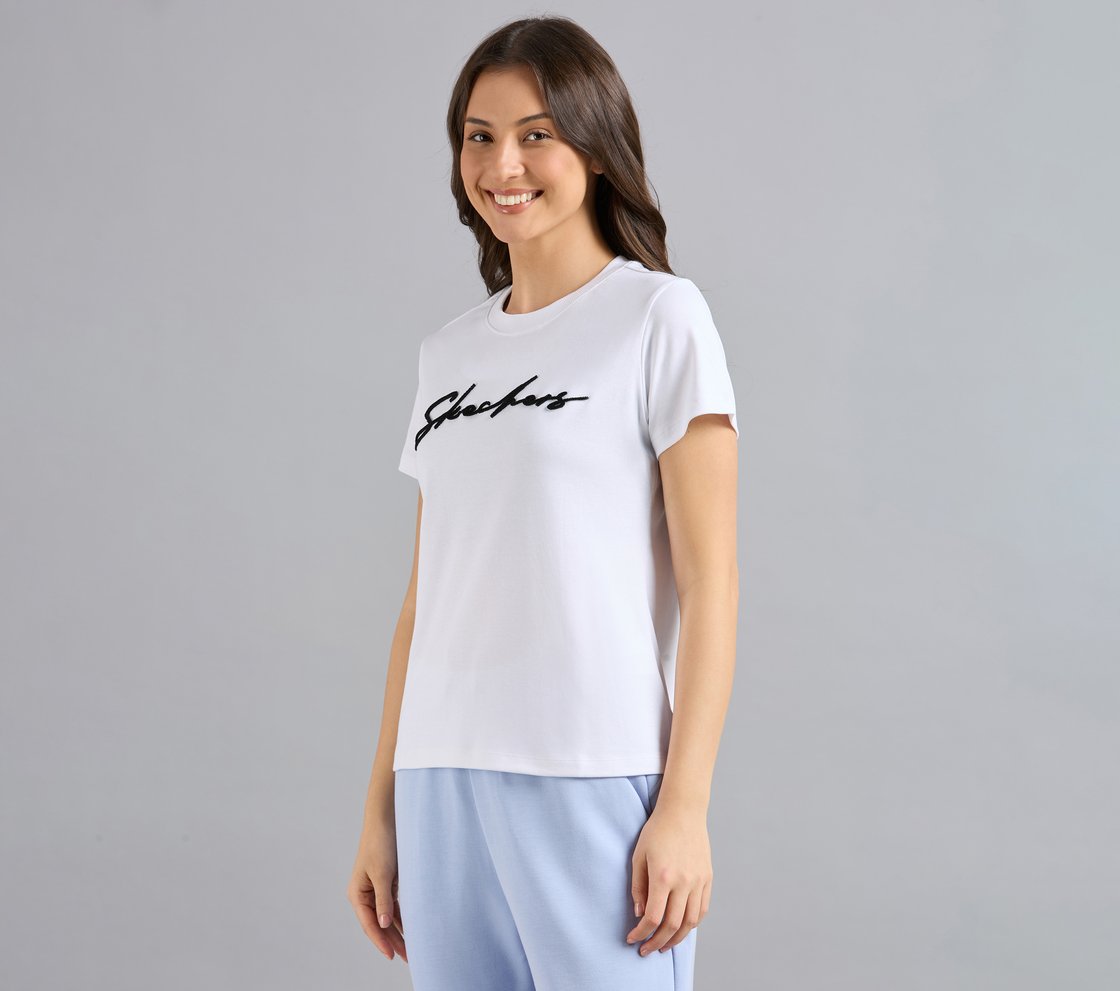 TUFT EMBROIDERED TEE, WHITE Apparel Top View