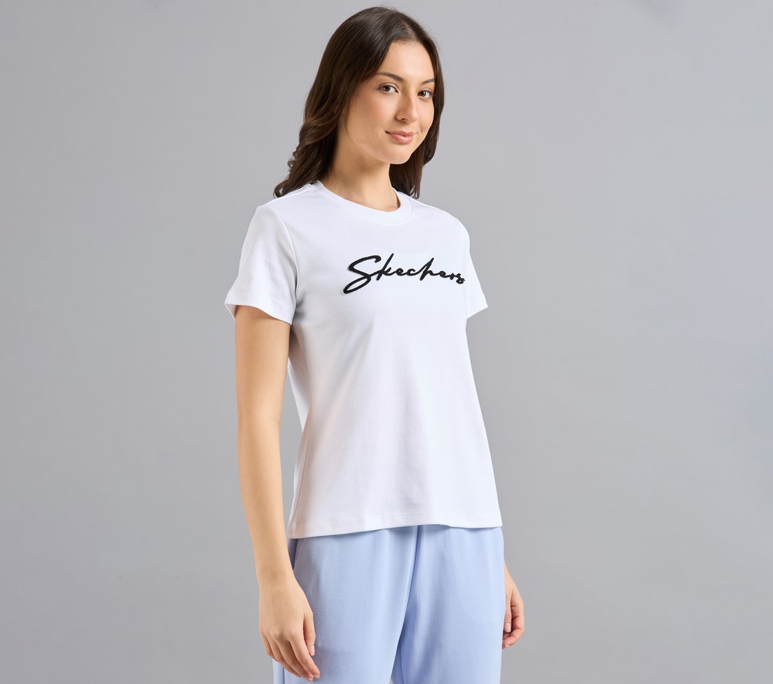 TUFT EMBROIDERED TEE, WHITE Apparel Bottom View