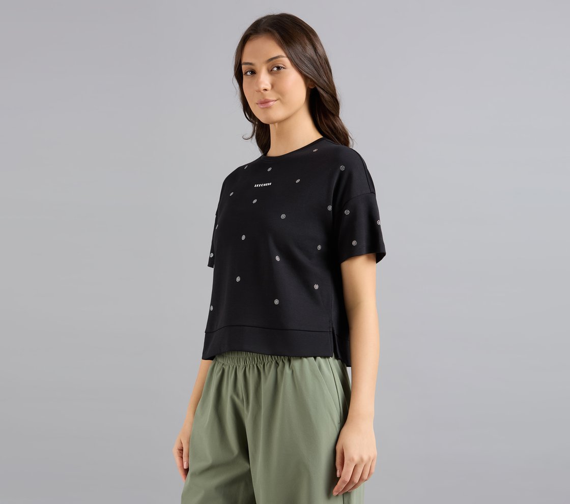 ALL OVER RHINESTONE T-SHIRT, BLACK Apparel Top View