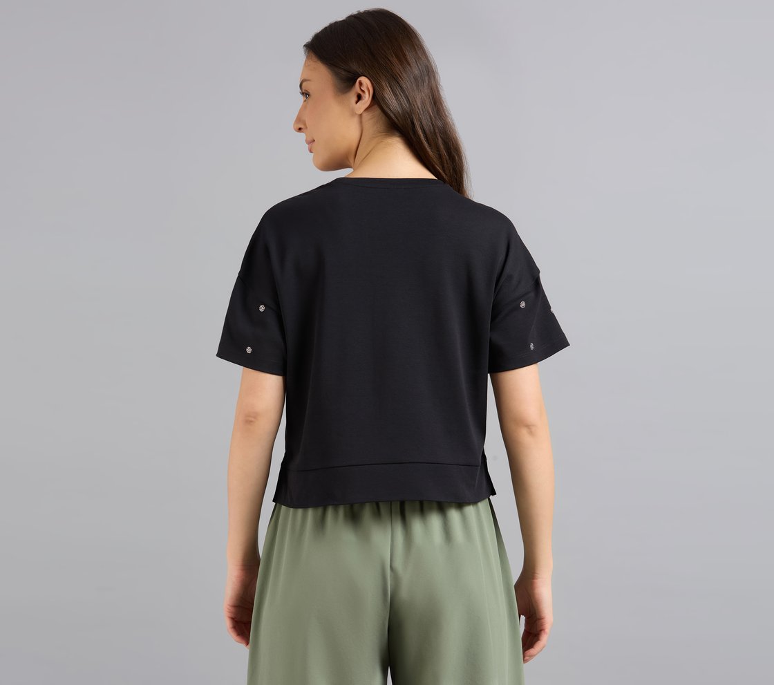 ALL OVER RHINESTONE T-SHIRT, BLACK Apparel Left View