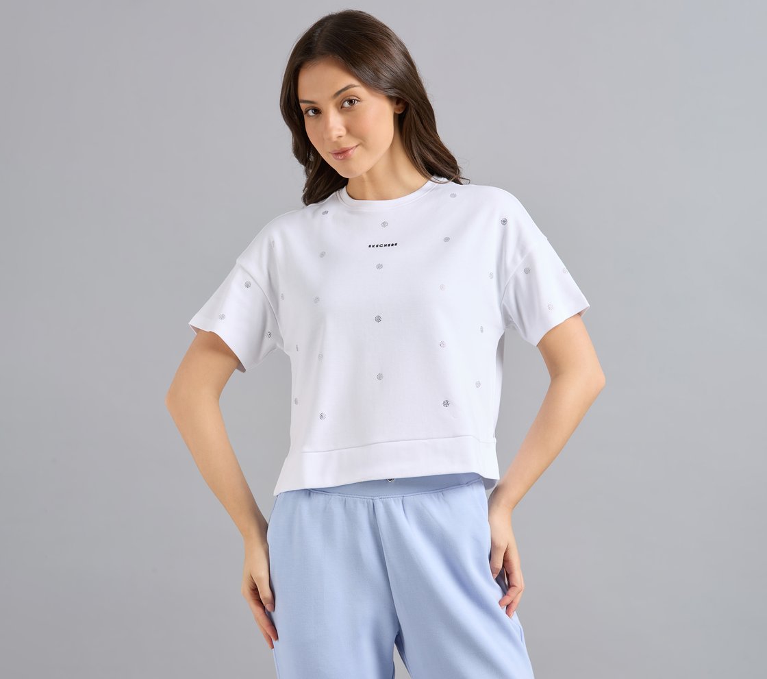 ALL OVER RHINESTONE T-SHIRT, WHITE Apparel Lateral View