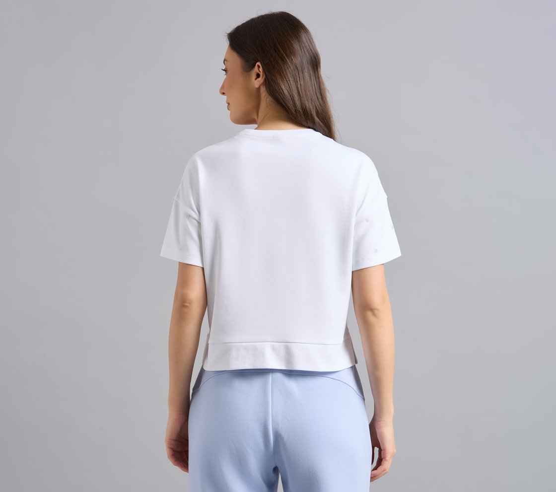 ALL OVER RHINESTONE T-SHIRT, WHITE Apparel Left View