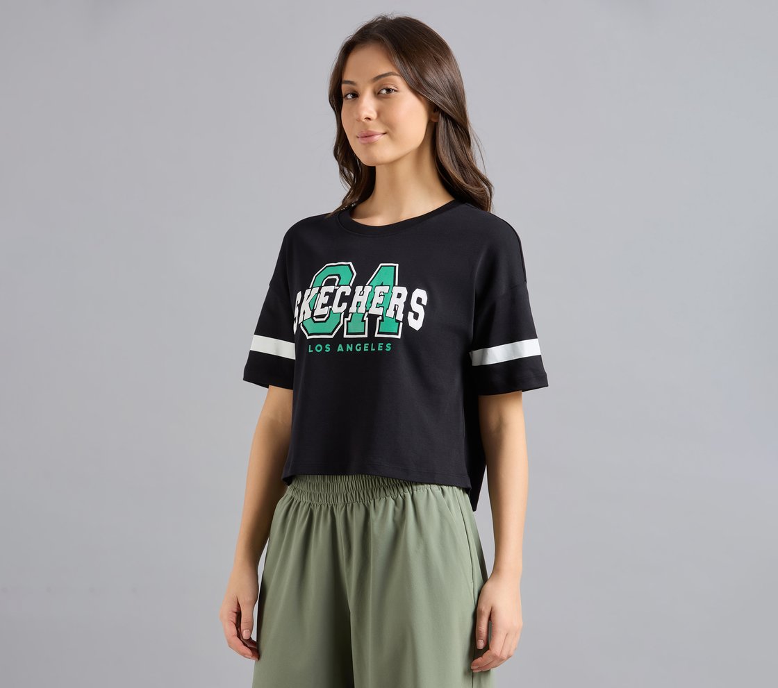 VARSITY PRINT TEE, BLACK Apparel Top View