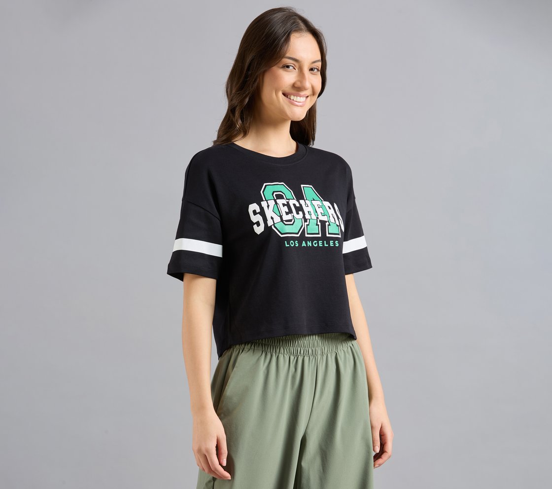 VARSITY PRINT TEE, BLACK Apparel Bottom View