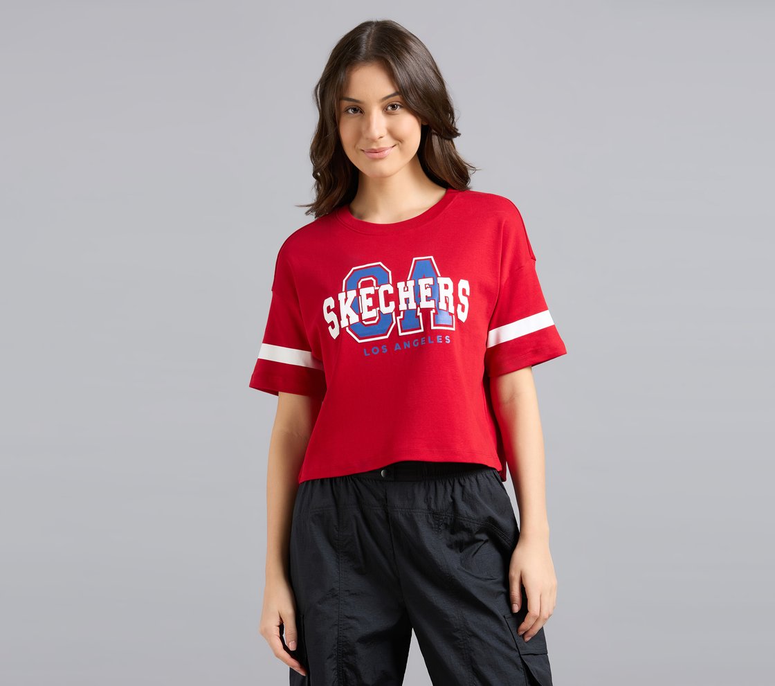 VARSITY PRINT TEE, GRAY/RED Apparel Lateral View