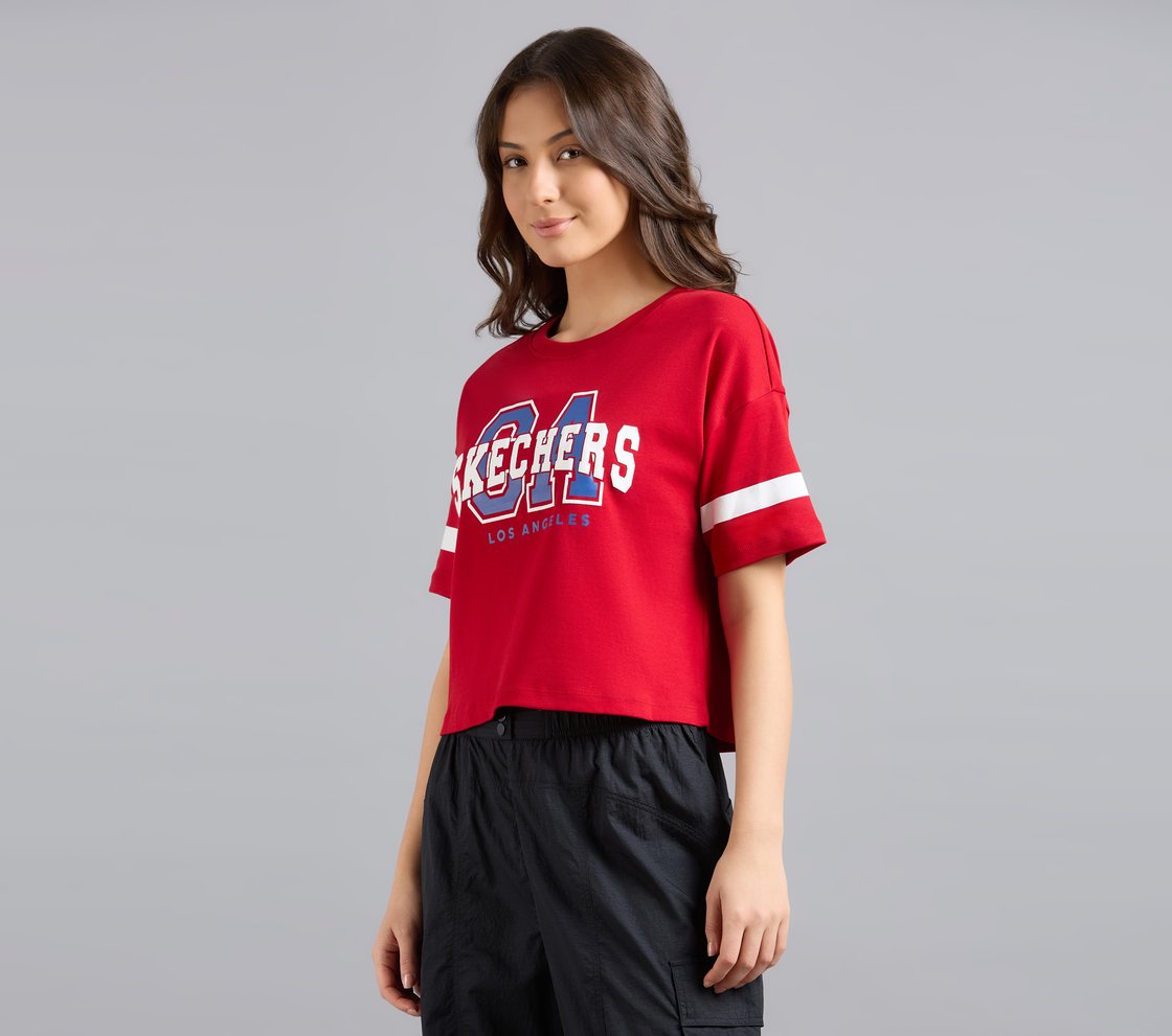 VARSITY PRINT TEE, GRAY/RED Apparel Top View