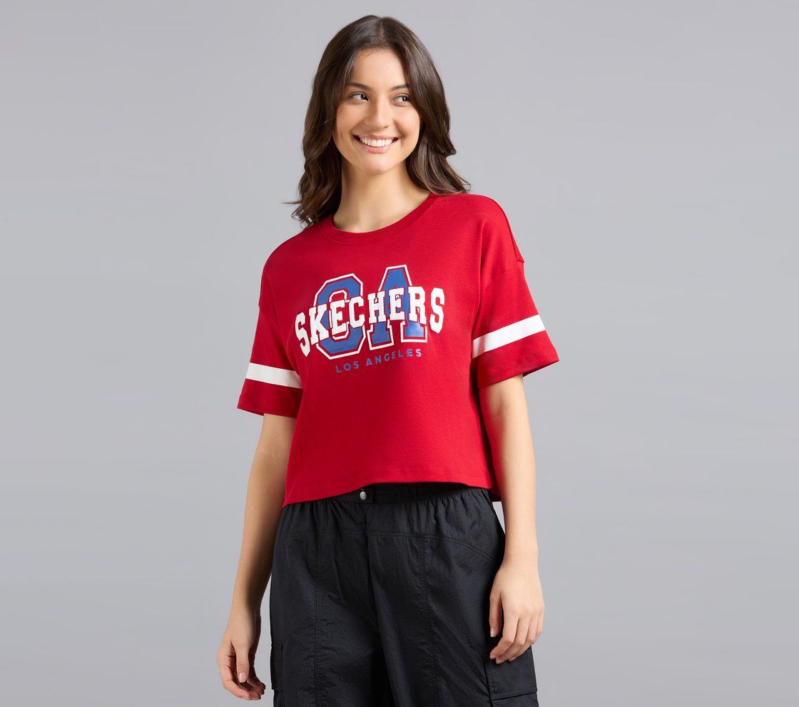 VARSITY PRINT TEE, GRAY/RED Apparel Bottom View