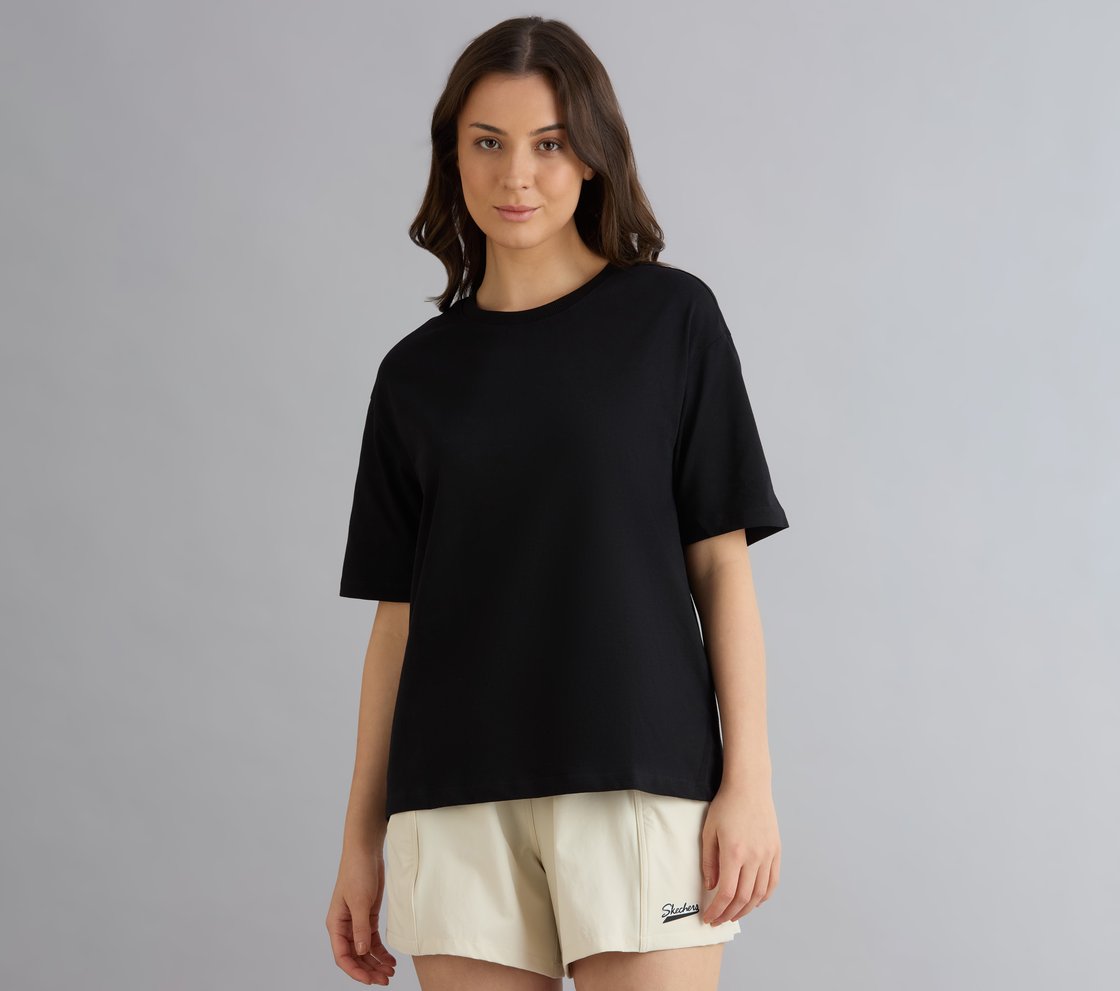 OVERSIZED LONG BACK PRINT TEE, BLACK Apparel Lateral View