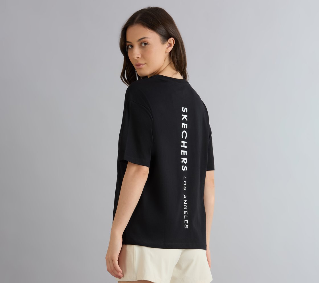 OVERSIZED LONG BACK PRINT TEE, BLACK Apparel Left View