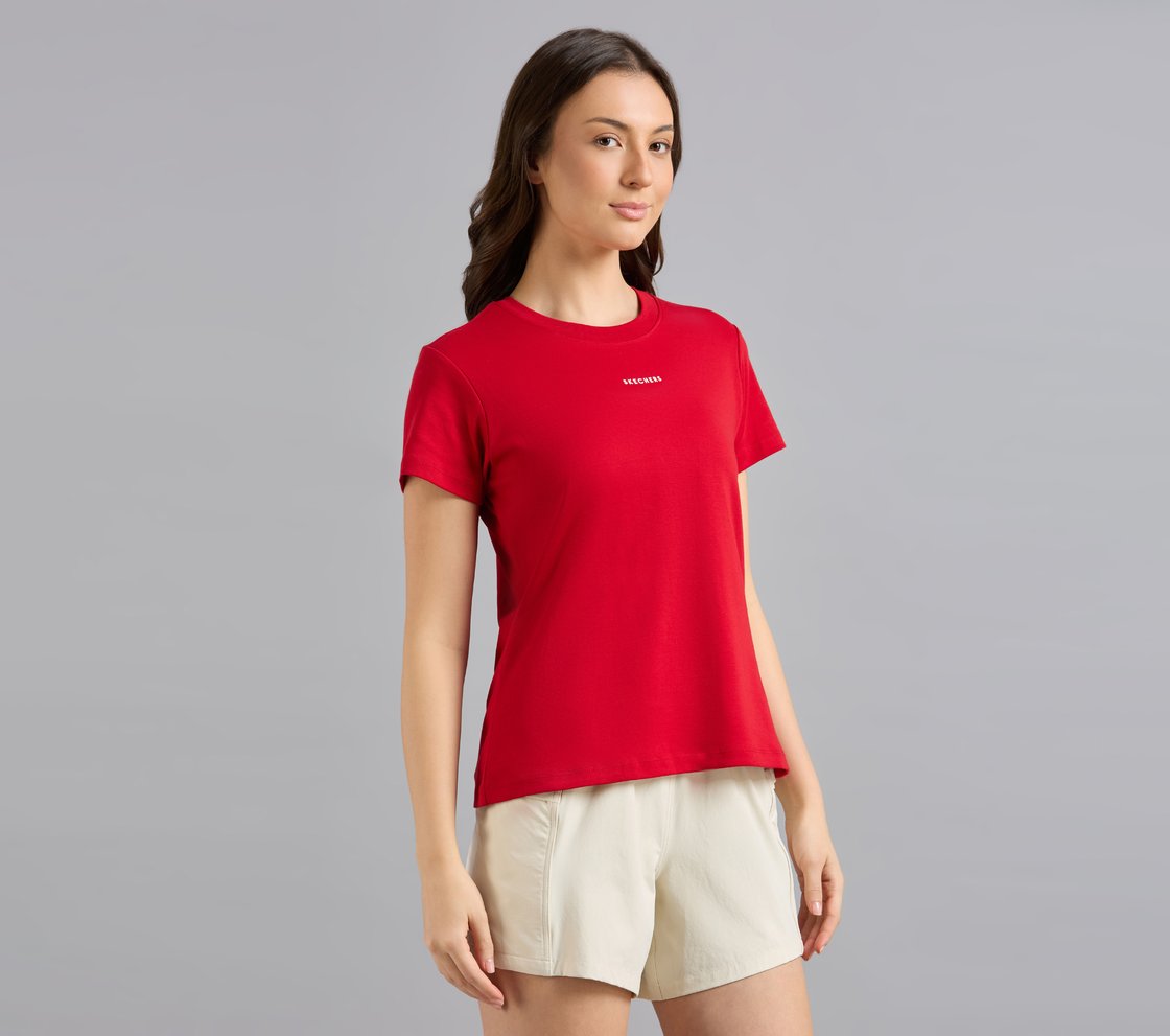 BASIC BRANDED INTERLOCK TEE, GRAY/RED
