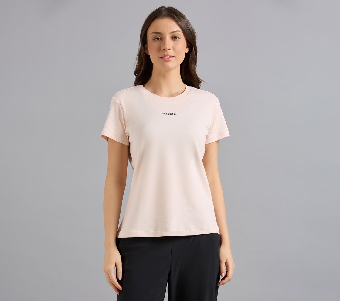 BASIC BRANDED INTERLOCK TEE, NATURAL/BLUE Apparel Lateral View