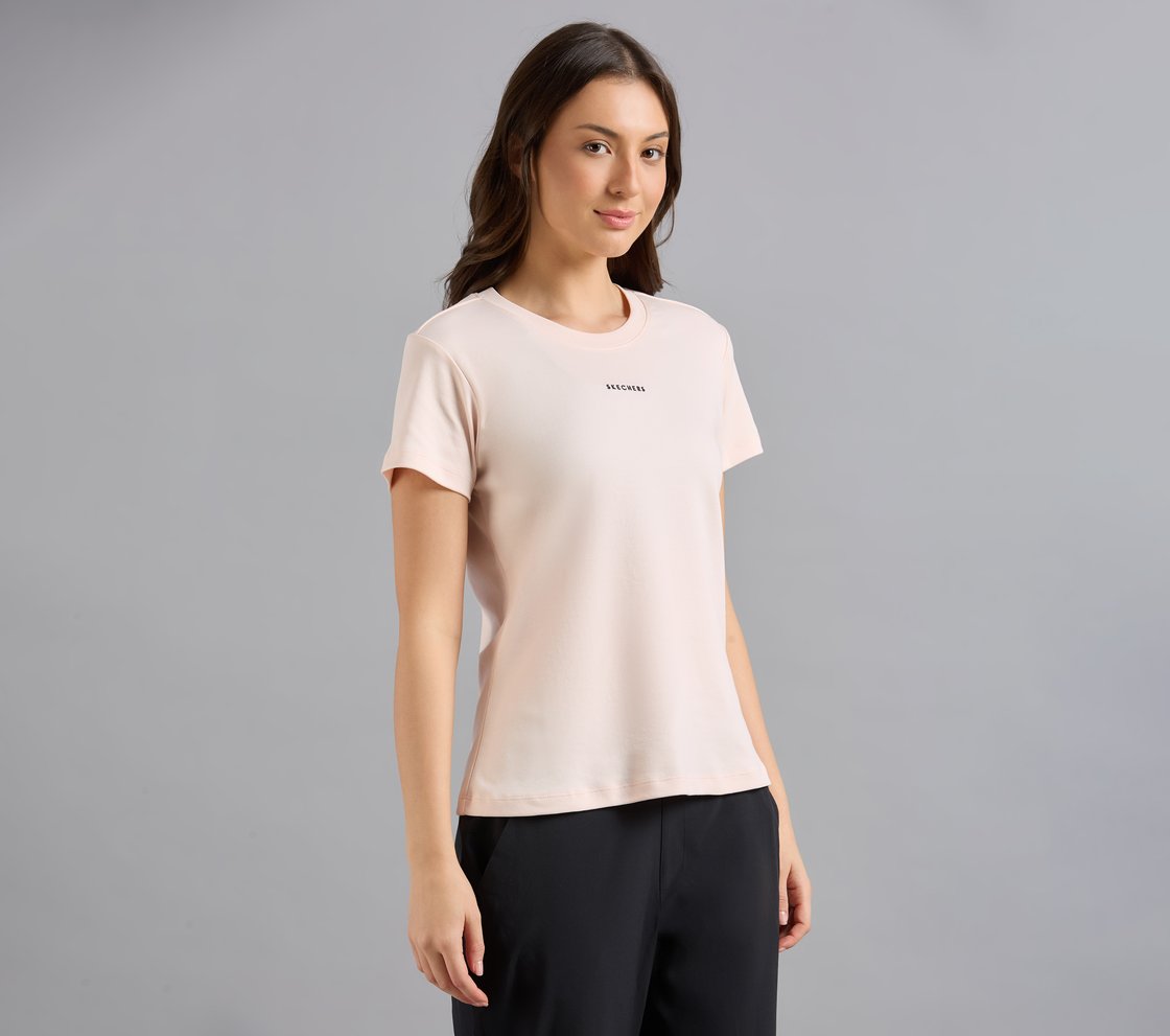 BASIC BRANDED INTERLOCK TEE, NATURAL/BLUE Apparel Bottom View