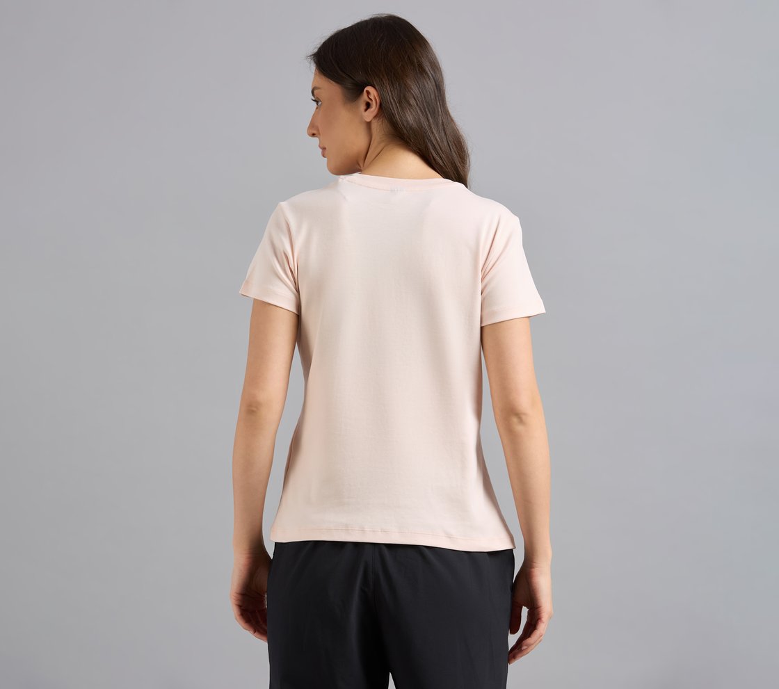 BASIC BRANDED INTERLOCK TEE, NATURAL/BLUE Apparel Left View