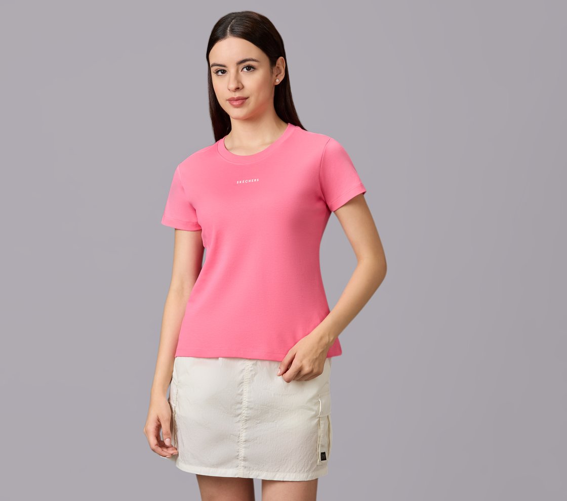BASIC BRANDED INTERLOCK TEE, PINK/WHITE/TURQUOISE