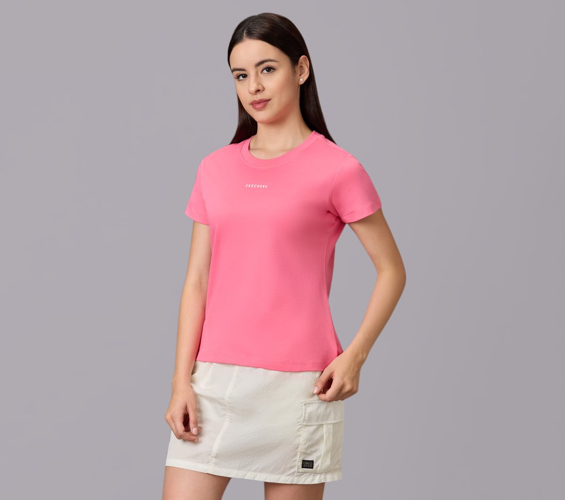 BASIC BRANDED INTERLOCK TEE, PINK/WHITE/TURQUOISE Apparel Top View