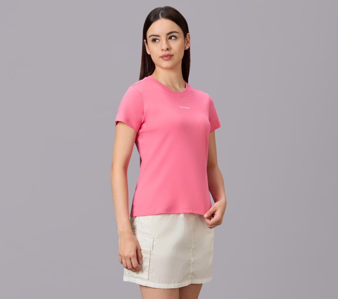 BASIC BRANDED INTERLOCK TEE, PINK/WHITE/TURQUOISE