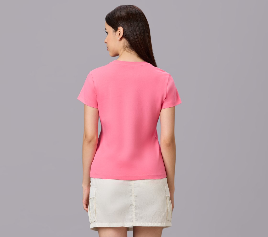 BASIC BRANDED INTERLOCK TEE, PINK/WHITE/TURQUOISE