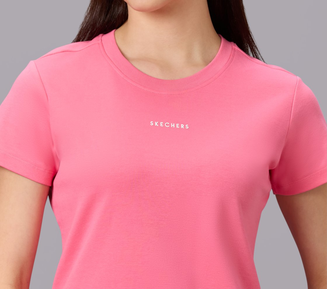 BASIC BRANDED INTERLOCK TEE, PINK/WHITE/TURQUOISE