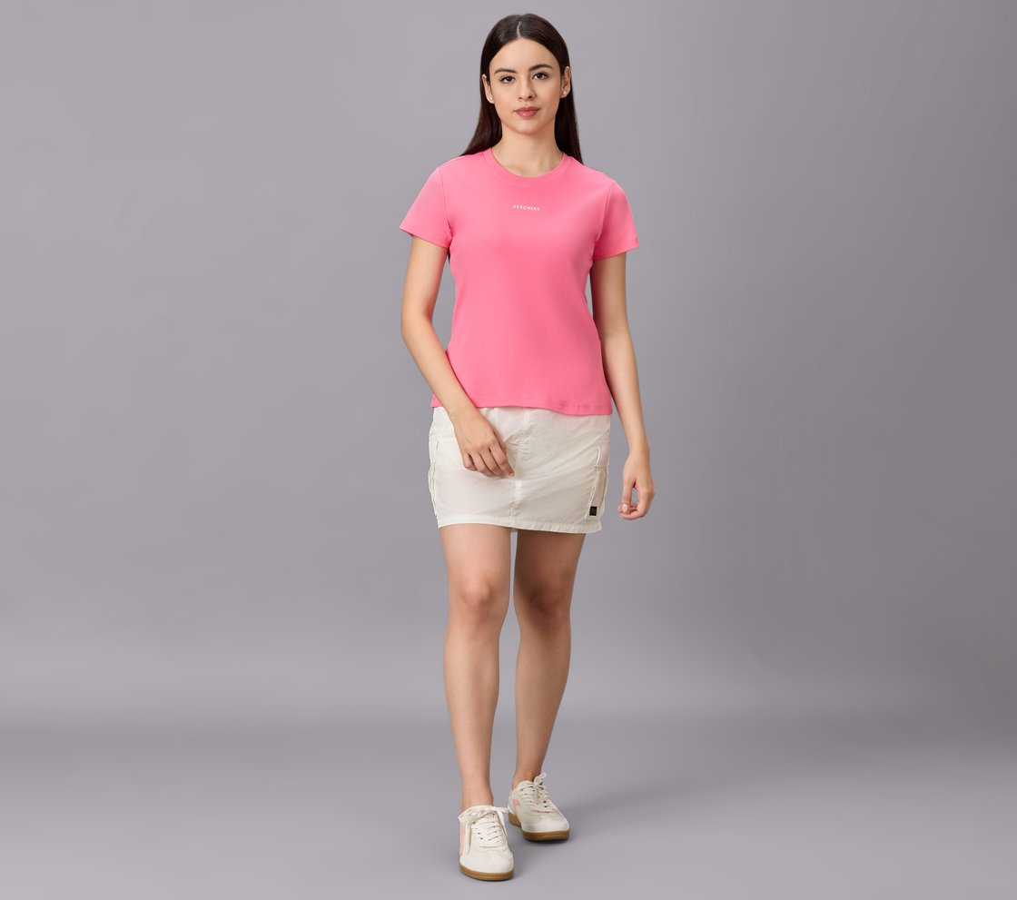 BASIC BRANDED INTERLOCK TEE, PINK/WHITE/TURQUOISE