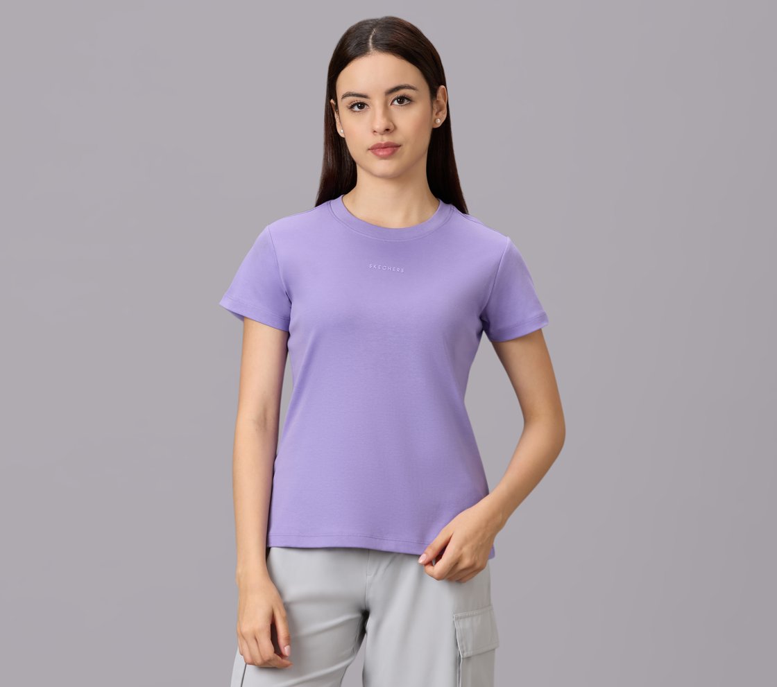 BASIC BRANDED INTERLOCK TEE, WHITE/LAVENDAR/PURPLE Apparel Lateral View