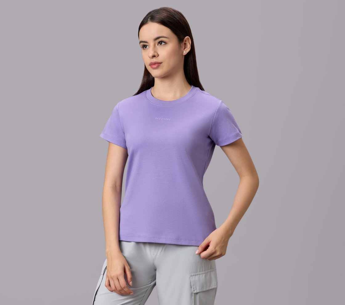 BASIC BRANDED INTERLOCK TEE, WHITE/LAVENDAR/PURPLE Apparel Top View