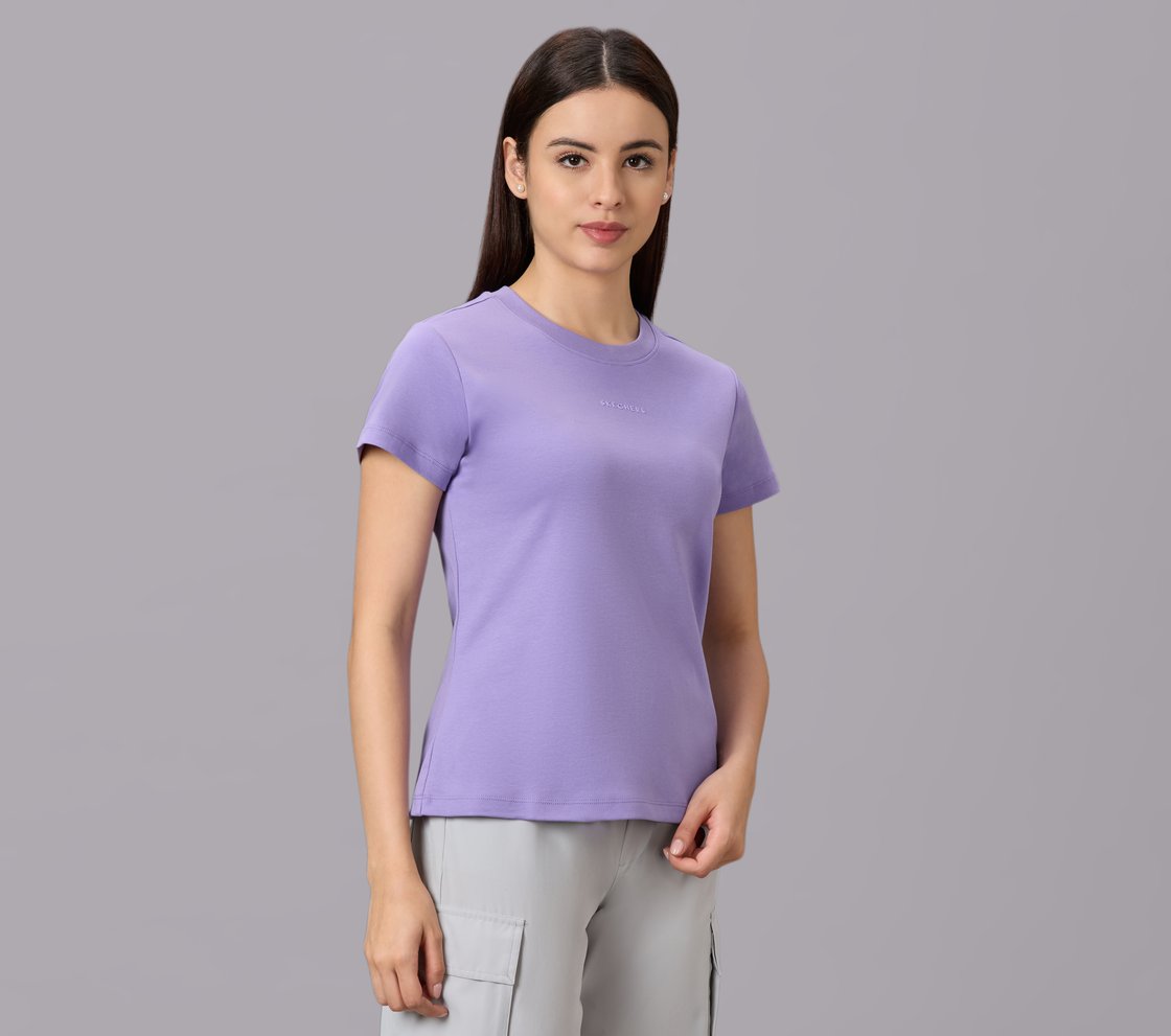 BASIC BRANDED INTERLOCK TEE, WHITE/LAVENDAR/PURPLE