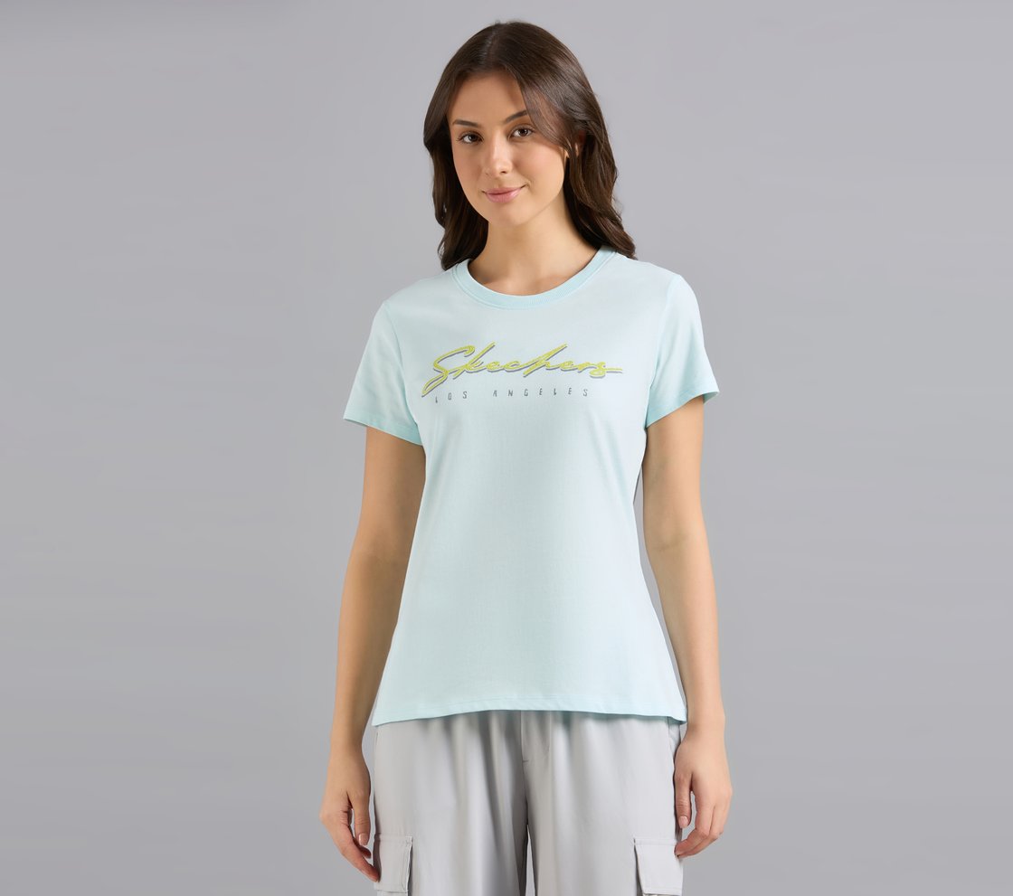 SKECHERS HAND PAINTED TEE, GRAY/AQUA/PINK Apparel Lateral View