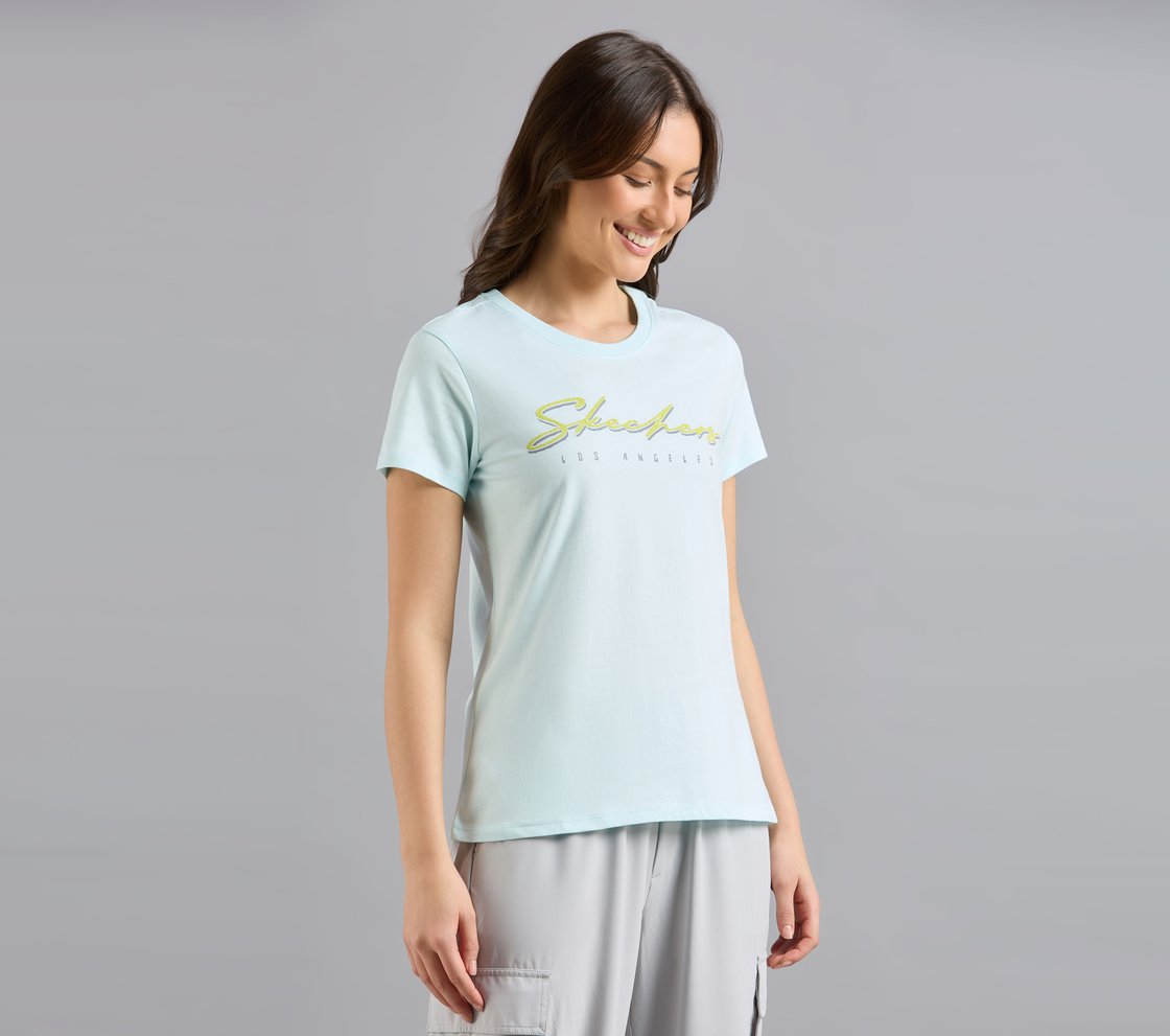 SKECHERS HAND PAINTED TEE, GRAY/AQUA/PINK Apparel Bottom View