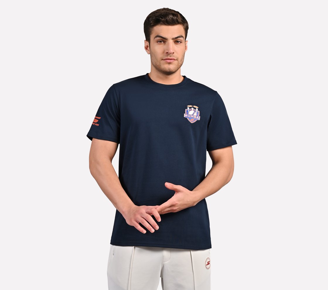 MUMBAI INDIANS: WICKET HD T-SHIRT, NAVY/PERIWINKLE Apparel Lateral View