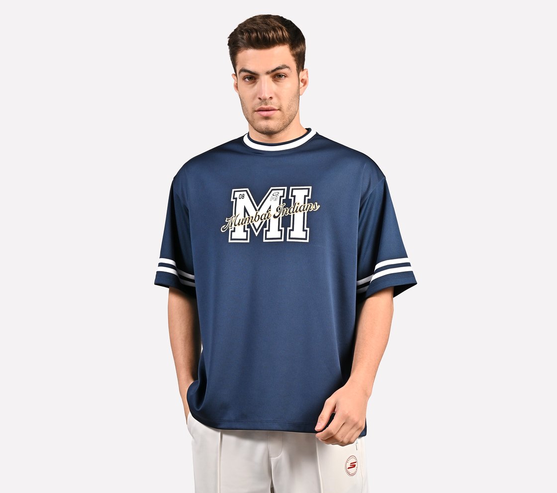 MUMBAI INDIANS: MESH T-SHIRT, NAVY/PERIWINKLE