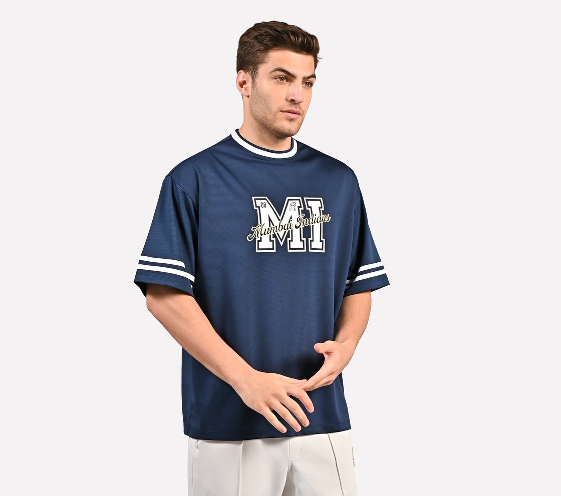 MUMBAI INDIANS: MESH T-SHIRT, NAVY/PERIWINKLE
